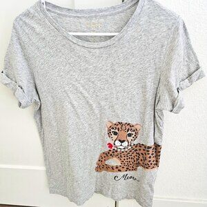 Kate Spade Women Broome Street Gray Leopard T-Shirt with cuffed sleeve Medium